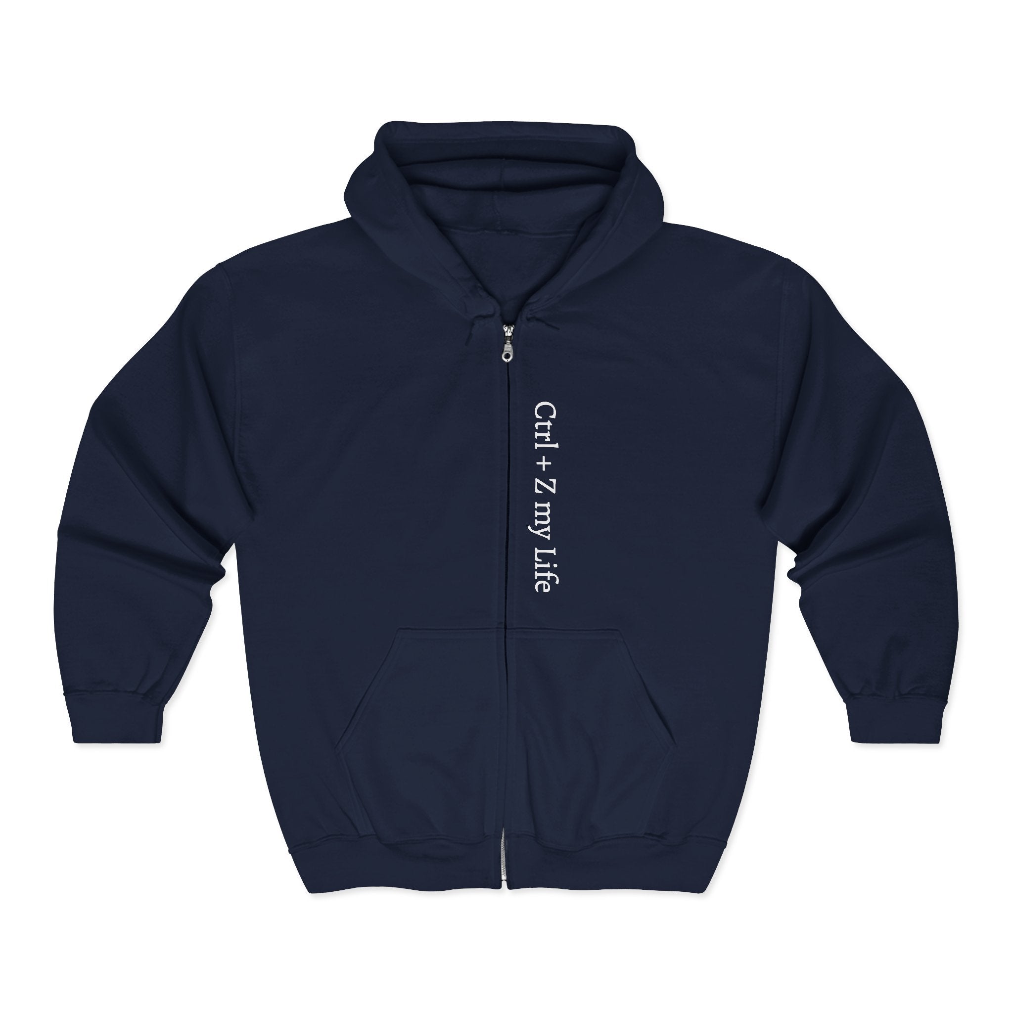 Vertical “Ctrl + Z My Life” Full‑Zip Hoodie — Funny Tech Recovery Zip-Up