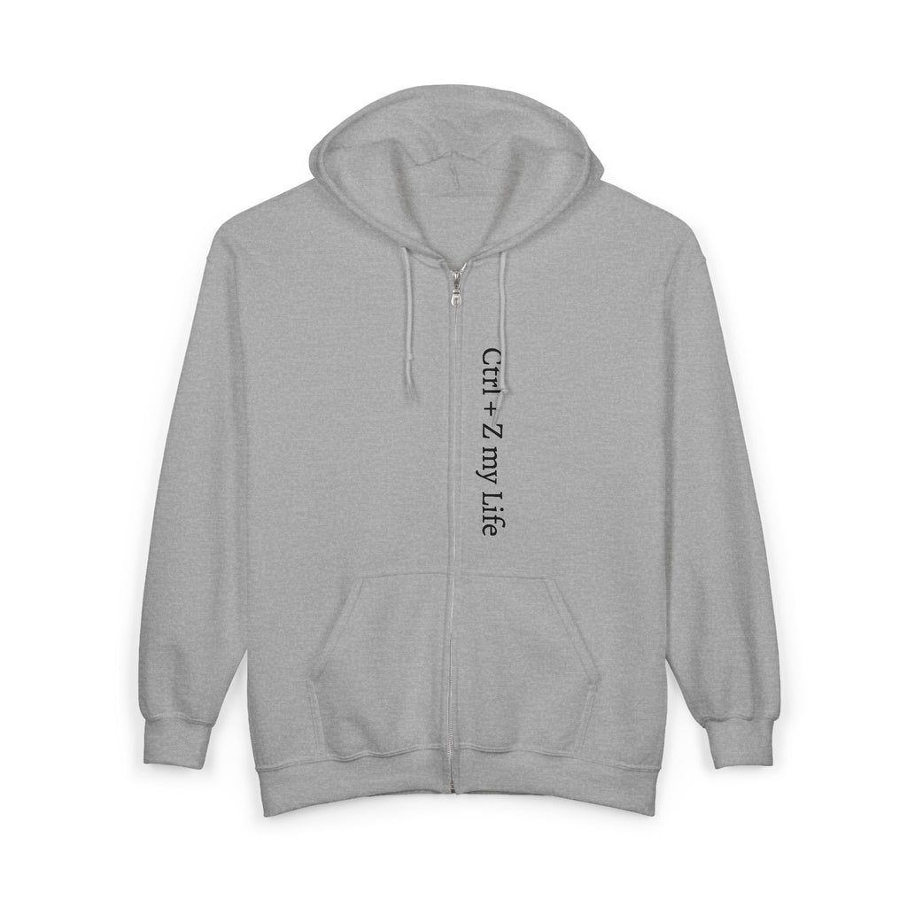 Vertical “Ctrl + Z My Life” Full‑Zip Hoodie — Funny Tech Recovery Zip-Up